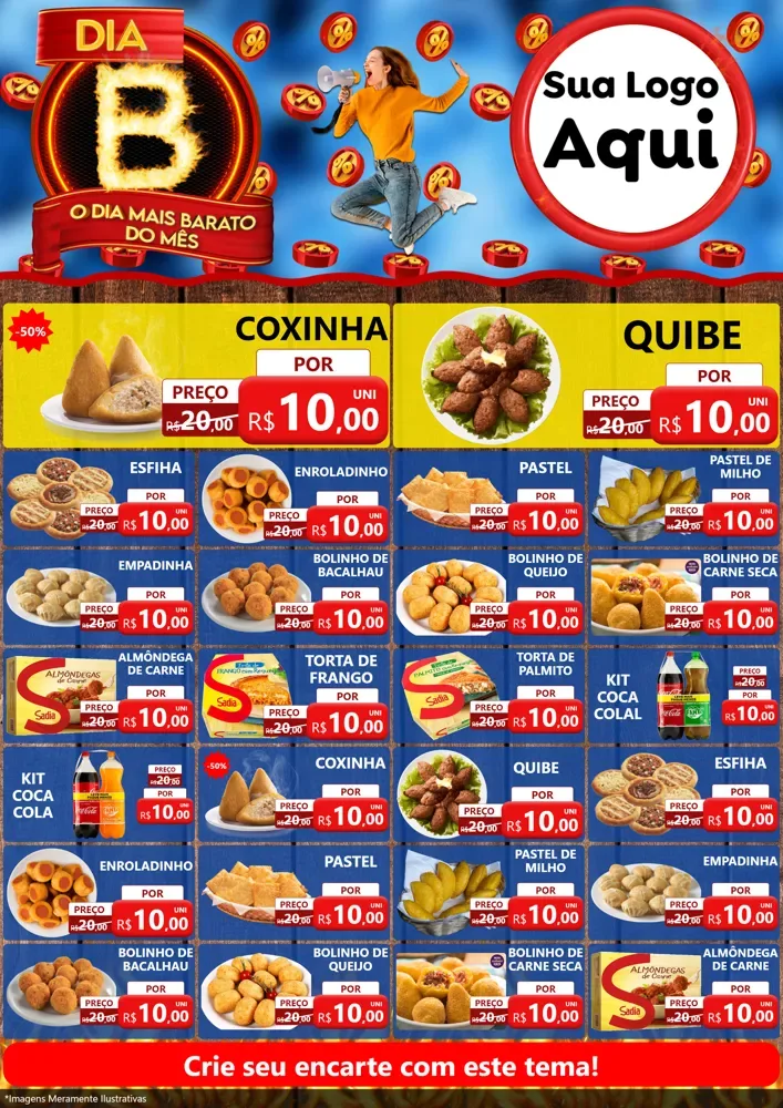 Modelo de Encarte para Encarte A4 Vertical com o tema Dia B - O Dia Mais Barato Do Mês para Salgadaria