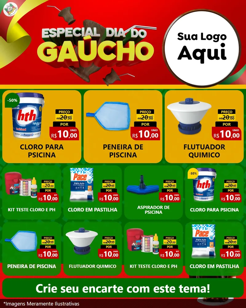 Modelo de Rede Social para Feed Instagram com o tema Especial Dia do Gaúcho para Produtos para Piscina