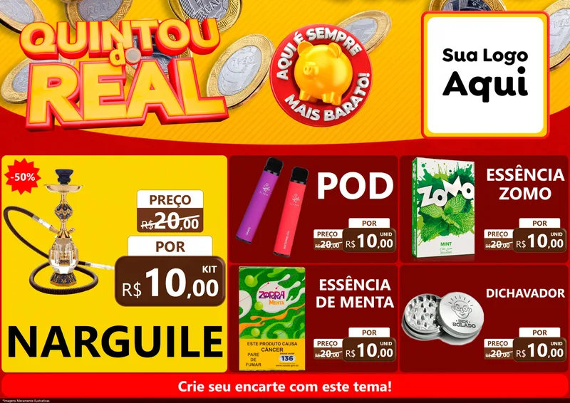 Modelo de Encarte para Encarte A4 Horizontal com o tema Quintou do Real para Tabacaria
