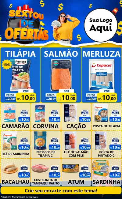Modelo de Encarte para Encarte Grande com o tema Sextou de Ofertas para Peixaria