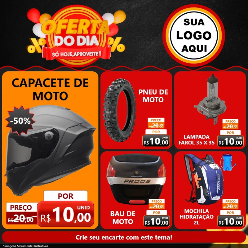 Modelo de Rede Social para Feed Facebook com o tema Oferta do Dia - Só hoje, Aproveite! para Moto peças