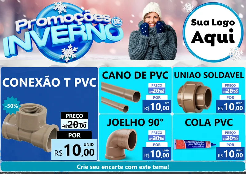 Modelo de Encarte para Encarte A4 Horizontal com o tema Promoções de Inverno para Tubos e conexões