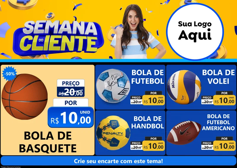 Modelo de Encarte para Encarte A4 Horizontal com o tema Semana do Cliente para Artigos Esportivos
