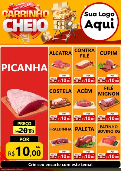 Modelo de Encarte para Encarte A4 Vertical com o tema Promoção carrinho cheio para Açougue