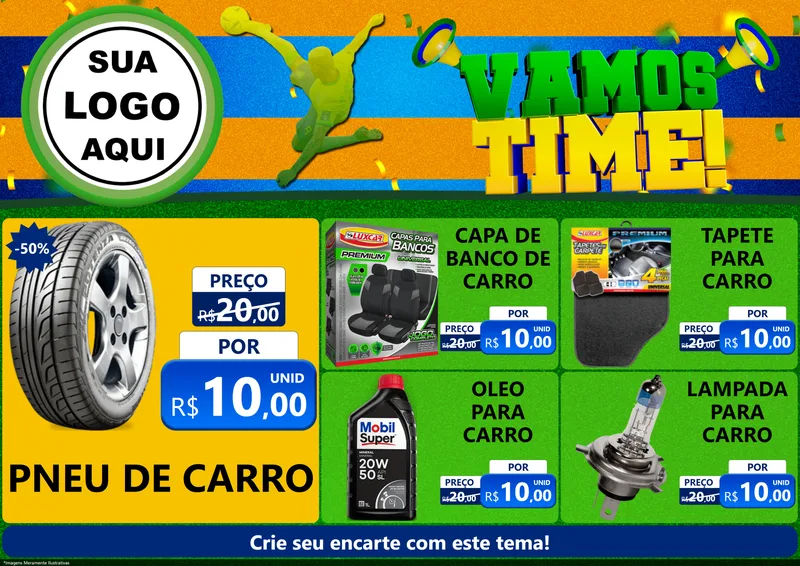 Modelo de Encarte para Encarte A4 Horizontal com o tema Vamos Time! para Auto peças