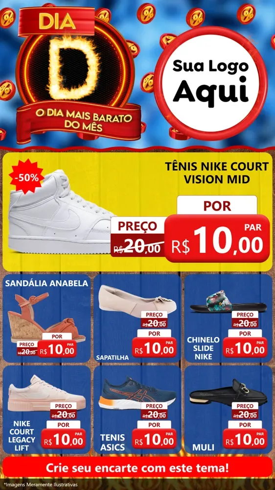 Modelo de Rede Social para Stories com o tema Dia D - O Dia Mais Barato Do Mês para Calçados