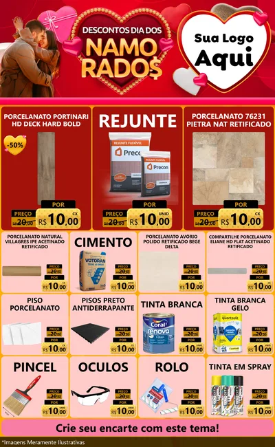 Modelo de Encarte para Encarte Grande com o tema Descontos Dia dos Namorados para Pisos e revestimentos