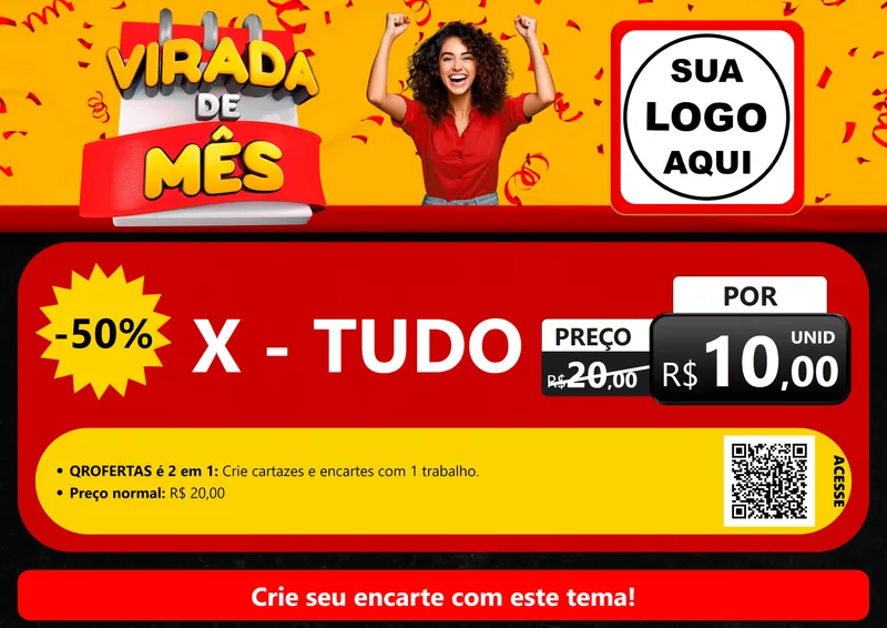 Modelo de Cartaz para Cartaz A4 Horizontal com o tema Virada de Mês para Hamburgueria