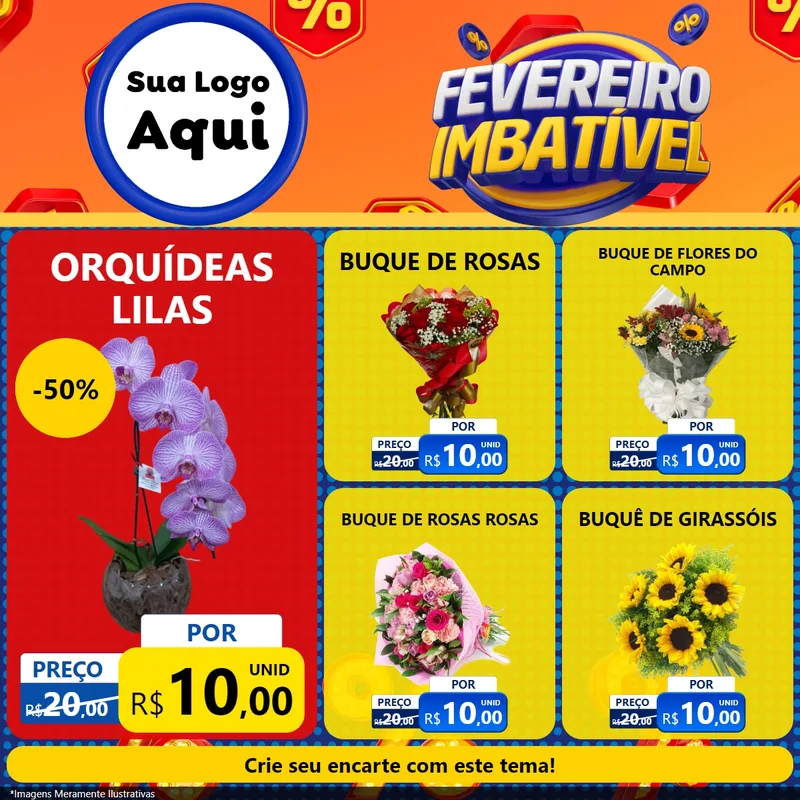 Modelo de Rede Social para Feed Facebook com o tema Fevereiro Imbatível para Floricultura e jardim