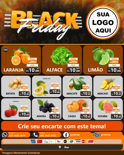 Modelo de Rede Social para Feed Instagram com o tema Black Friday para Hortifrúti