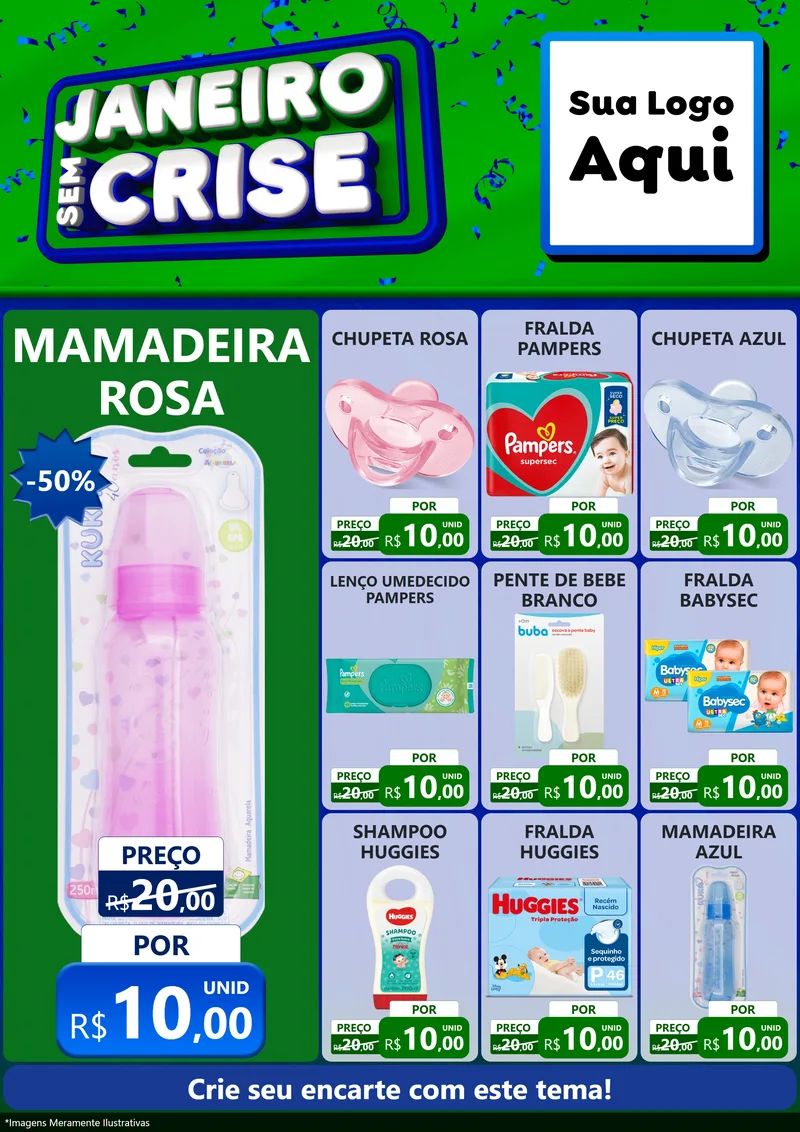 Modelo de Encarte para Encarte A4 Vertical com o tema Janeiro Sem Crise para Bebês