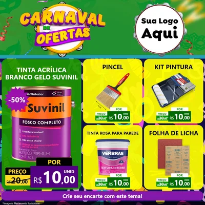 Modelo de Rede Social para Feed Facebook com o tema Carnaval de Ofertas para Tintas e Ferramentas