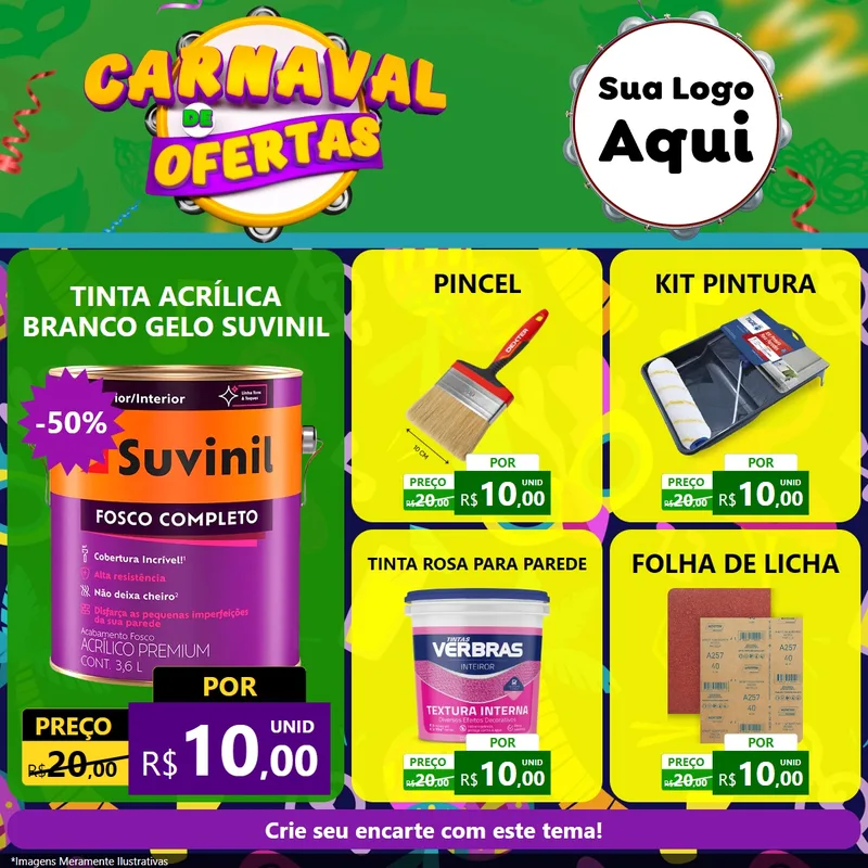Modelo de Rede Social para Feed Facebook com o tema Carnaval de Ofertas para Tintas e Ferramentas