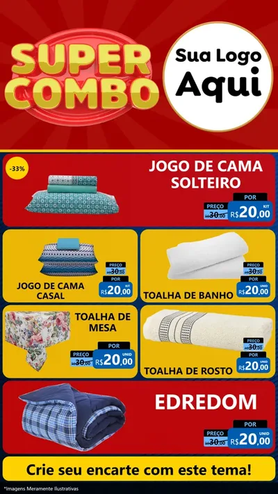 Modelo de TV para TV Vertical com o tema Super Combo para Cama, Mesa e Banho