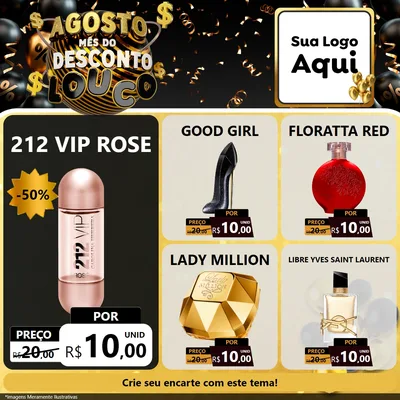 Modelo de Rede Social para Feed Facebook com o tema Agosto Mês do Desconto Louco para Perfumes