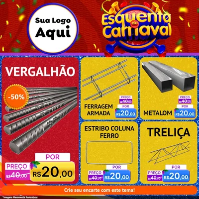 Modelo de Rede Social para Feed Facebook com o tema Esquenta de Carnaval para Ferragens