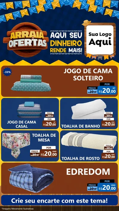 Modelo de TV para TV Vertical com o tema Arraiá de Ofertas - Junina para Cama, Mesa e Banho