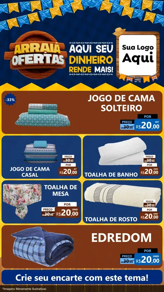 Modelo de TV para TV Vertical com o tema Arraiá de Ofertas - Junina para Cama, Mesa e Banho