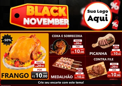 Modelo de Encarte para Encarte A4 Horizontal com o tema Black November para Assados
