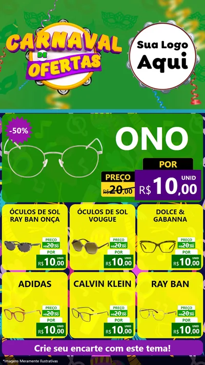 Modelo de Rede Social para Stories com o tema Carnaval de Ofertas para Óticas