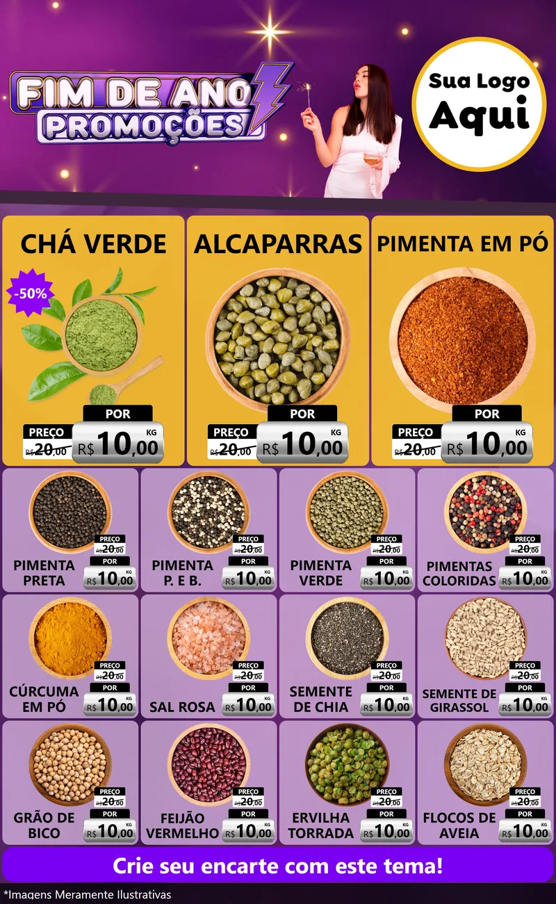 Modelo de Encarte para Encarte Grande com o tema Fim de Ano Promoções para Produtos Naturais
