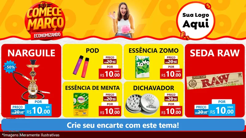 Modelo de TV para TV Horizontal com o tema Comece Março Economizando para Tabacaria