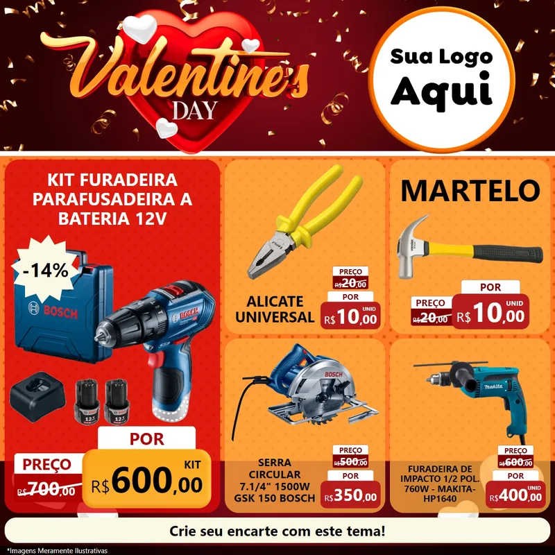 Modelo de Rede Social para Feed Facebook com o tema Valentine's Day para Maquinas e Ferramentas