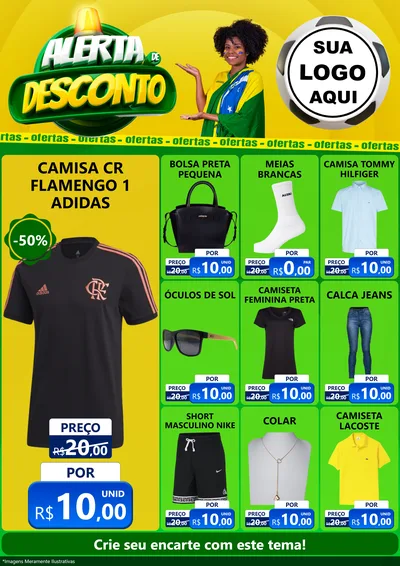 Modelo de Encarte para Encarte A4 Vertical com o tema Alerta de Desconto para Roupas e acessórios