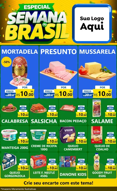 Modelo de Encarte para Encarte Grande com o tema Especial Semana do Brasil para Frios e Laticínios