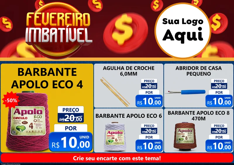 Modelo de Encarte para Encarte A4 Horizontal com o tema Fevereiro Imbatível para Armarinho e Aviamentos