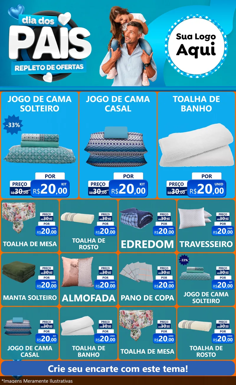 Modelo de Encarte para Encarte Grande com o tema Dia Dos Pais Repleto de Ofertas para Cama, Mesa e Banho