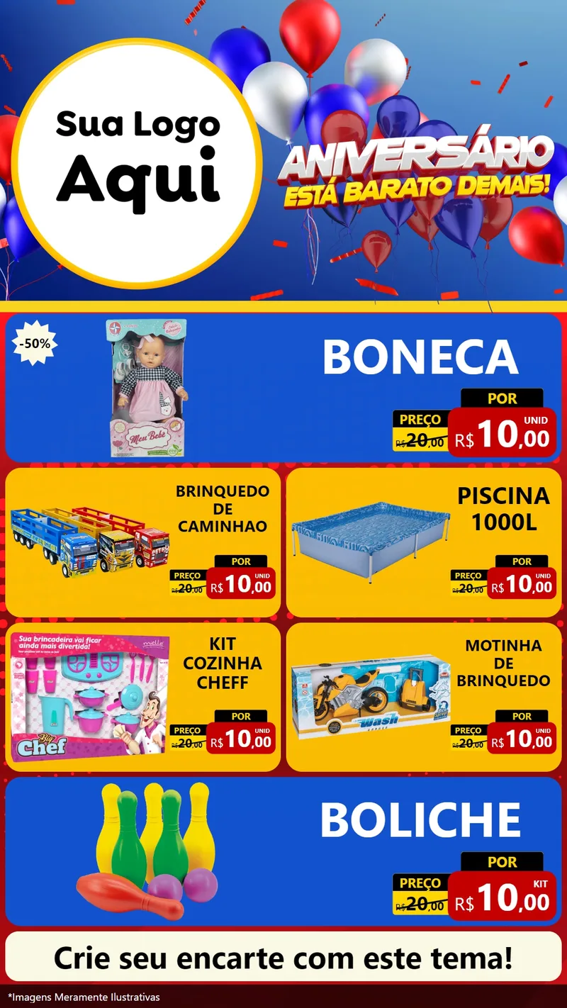 Modelo de TV para TV Vertical com o tema Aniversário para Brinquedos