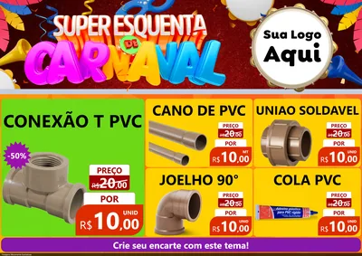 Modelo de Encarte para Encarte A4 Horizontal com o tema Super Esquenta de Carnaval para Tubos e conexões
