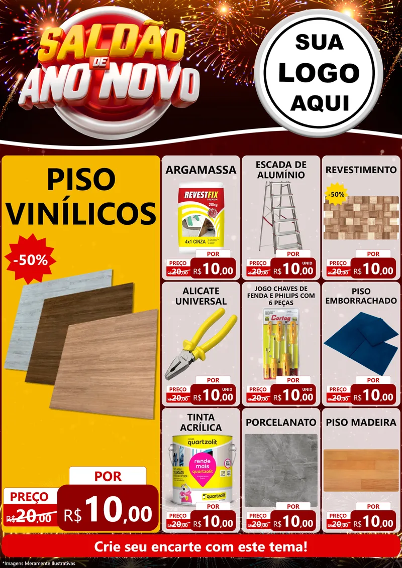 Modelo de Encarte para Encarte A4 Vertical com o tema Saldão de Ano Novo para Material para Construção