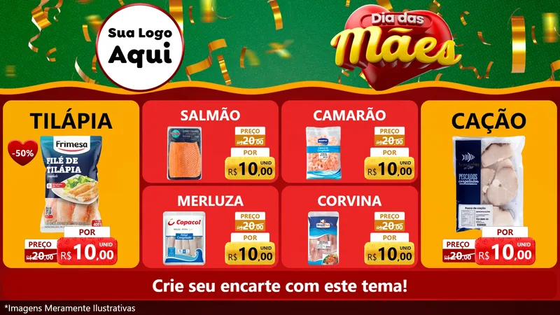 Modelo de TV para TV Horizontal com o tema Dia das Mães para Peixaria