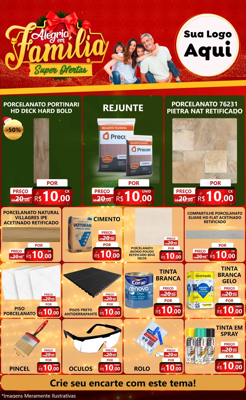 Modelo de Encarte para Encarte Grande com o tema Alegria em Família Super Ofertas - Natal para Pisos e revestimentos