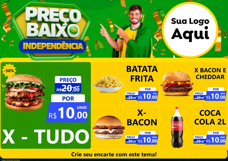 Modelo de Encarte para Encarte A4 Horizontal com o tema Preço Baixo de Independência para Hamburgueria