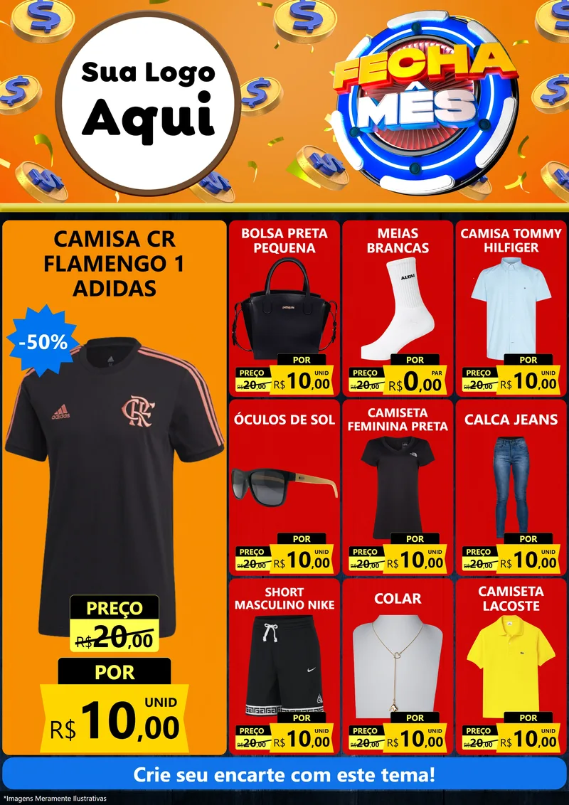 Modelo de Encarte para Encarte A4 Vertical com o tema Fecha Mês para Roupas e acessórios