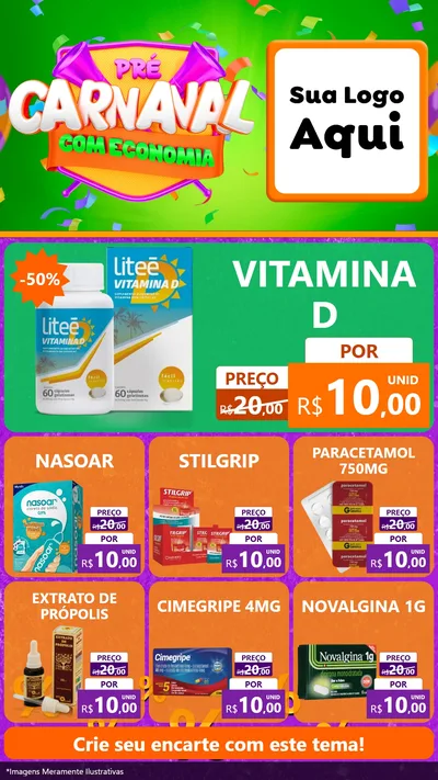 Modelo de Rede Social para Stories com o tema Pré-Carnaval Com Economia para Farmácia