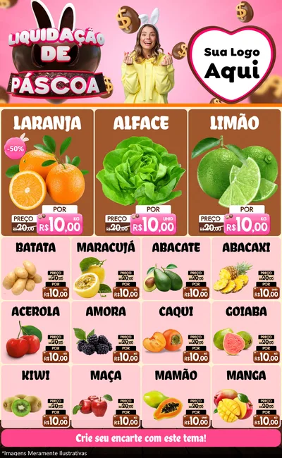 Modelo de Encarte para Encarte Grande com o tema Liquidação de Páscoa para Hortifrúti