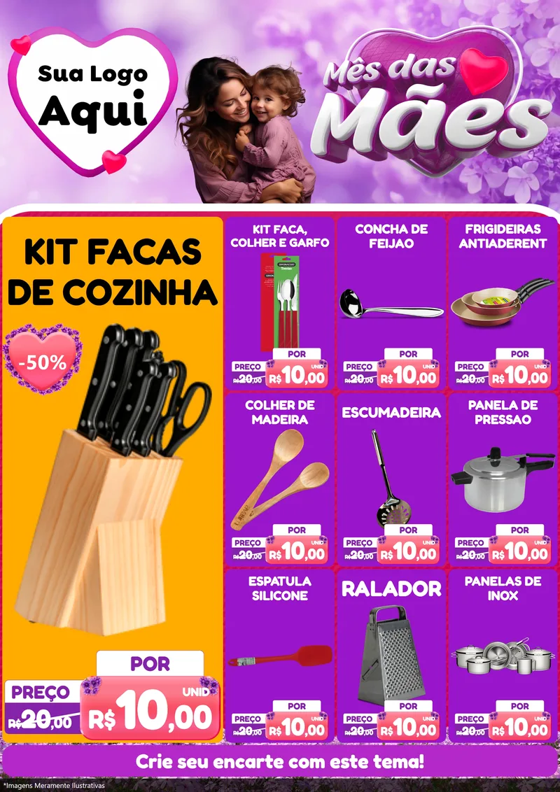 Modelo de Encarte para Encarte A4 Vertical com o tema Mês das Mães para Utilidades Domésticas