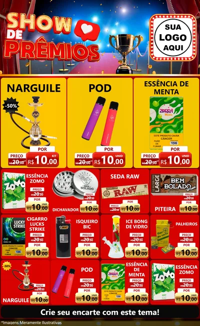 Modelo de Encarte para Encarte Grande com o tema Show de Prêmios para Tabacaria