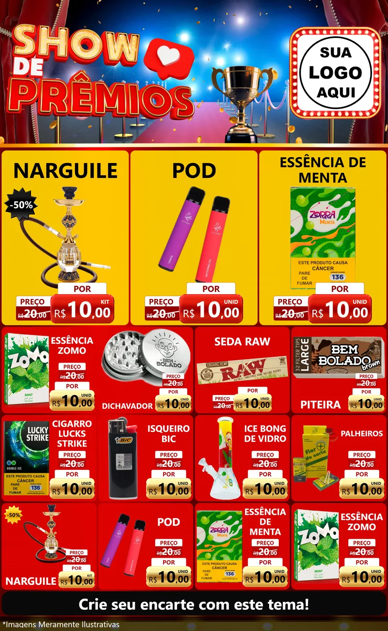 Modelo de Encarte para Encarte Grande com o tema Show de Prêmios para Tabacaria