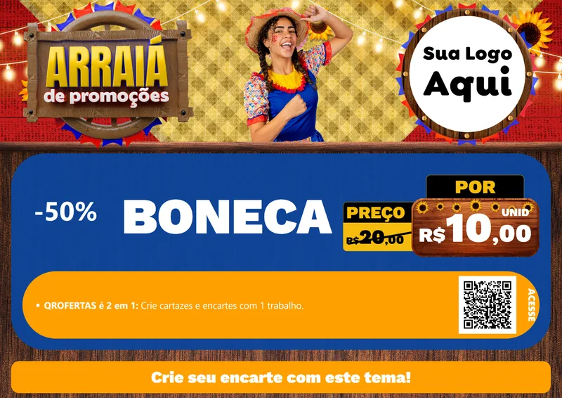 Modelo de Cartaz para Cartaz A4 Horizontal com o tema Arraiá de Promoções para Brinquedos