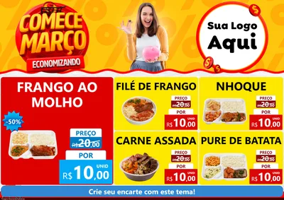 Modelo de Encarte para Encarte A4 Horizontal com o tema Comece Março Economizando para Restaurante