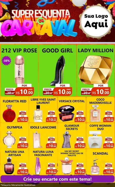 Modelo de Encarte para Encarte Grande com o tema Super Esquenta de Carnaval para Perfumes