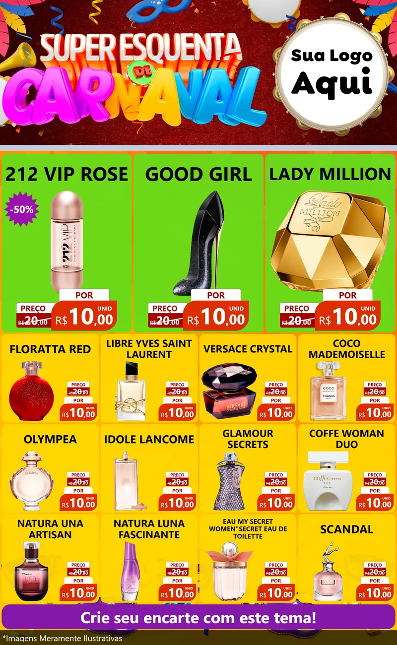 Modelo de Encarte para Encarte Grande com o tema Super Esquenta de Carnaval para Perfumes