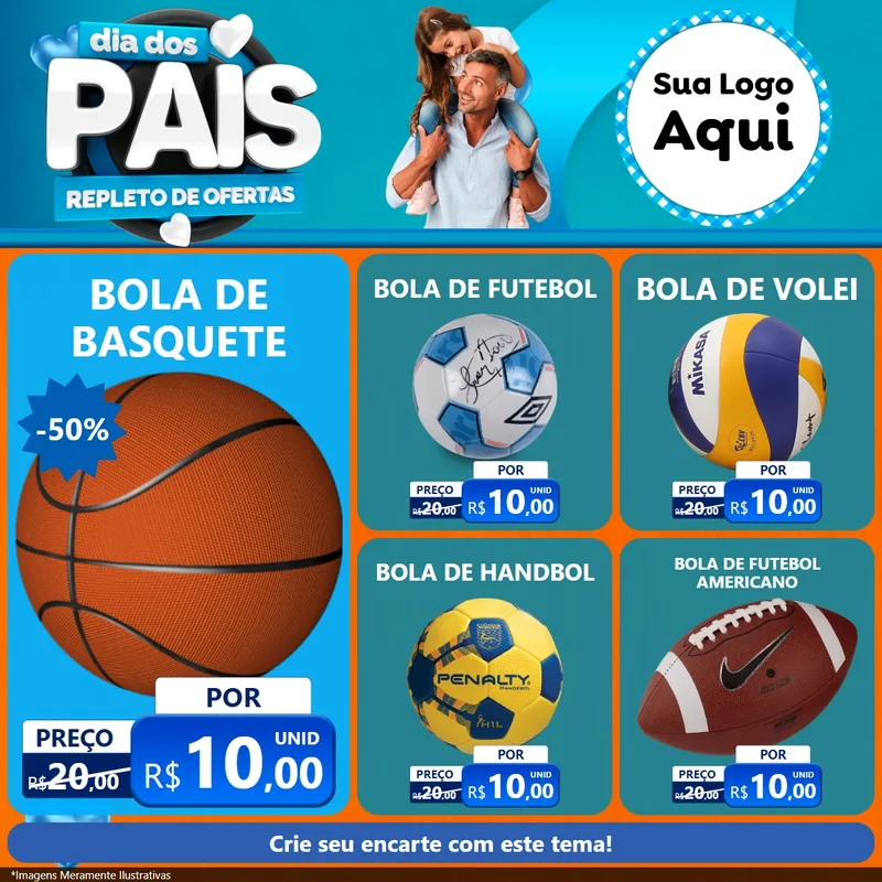 Modelo de Rede Social para Feed Facebook com o tema Dia Dos Pais Repleto de Ofertas para Artigos Esportivos