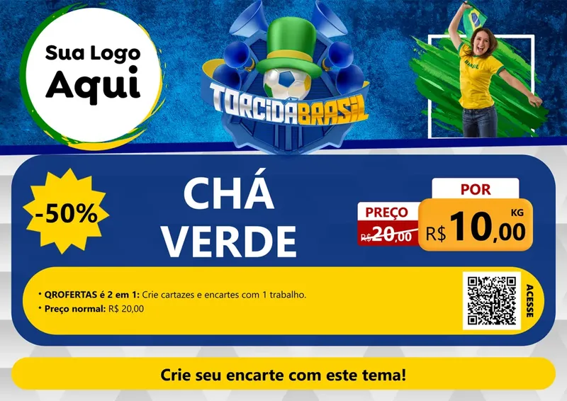 Modelo de Cartaz para Cartaz A4 Horizontal com o tema Torcida Brasil - Copa para Produtos Naturais
