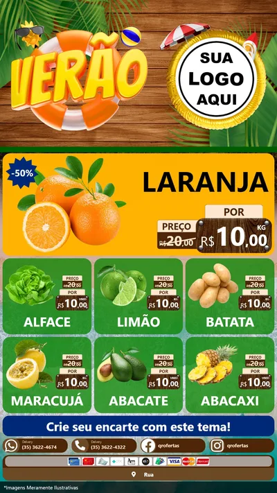 Modelo de Rede Social para Stories com o tema Verão para Hortifrúti